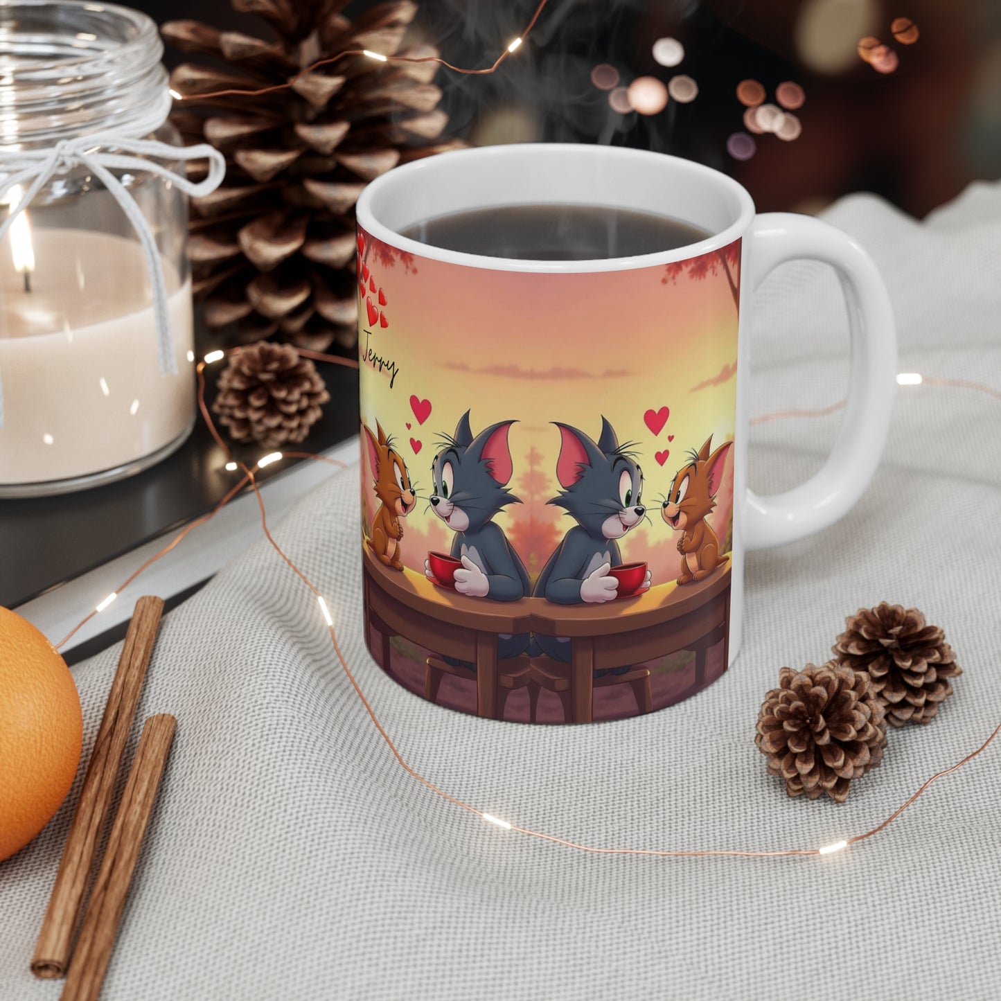 Tom & Jerry Couples Coffee Mug — Cute Romantic 11oz Ceramic Mug