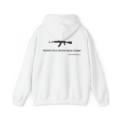 Sidhu Moosewala Hoodie – “Never Fold, Never Back Down” Graphic Pullover