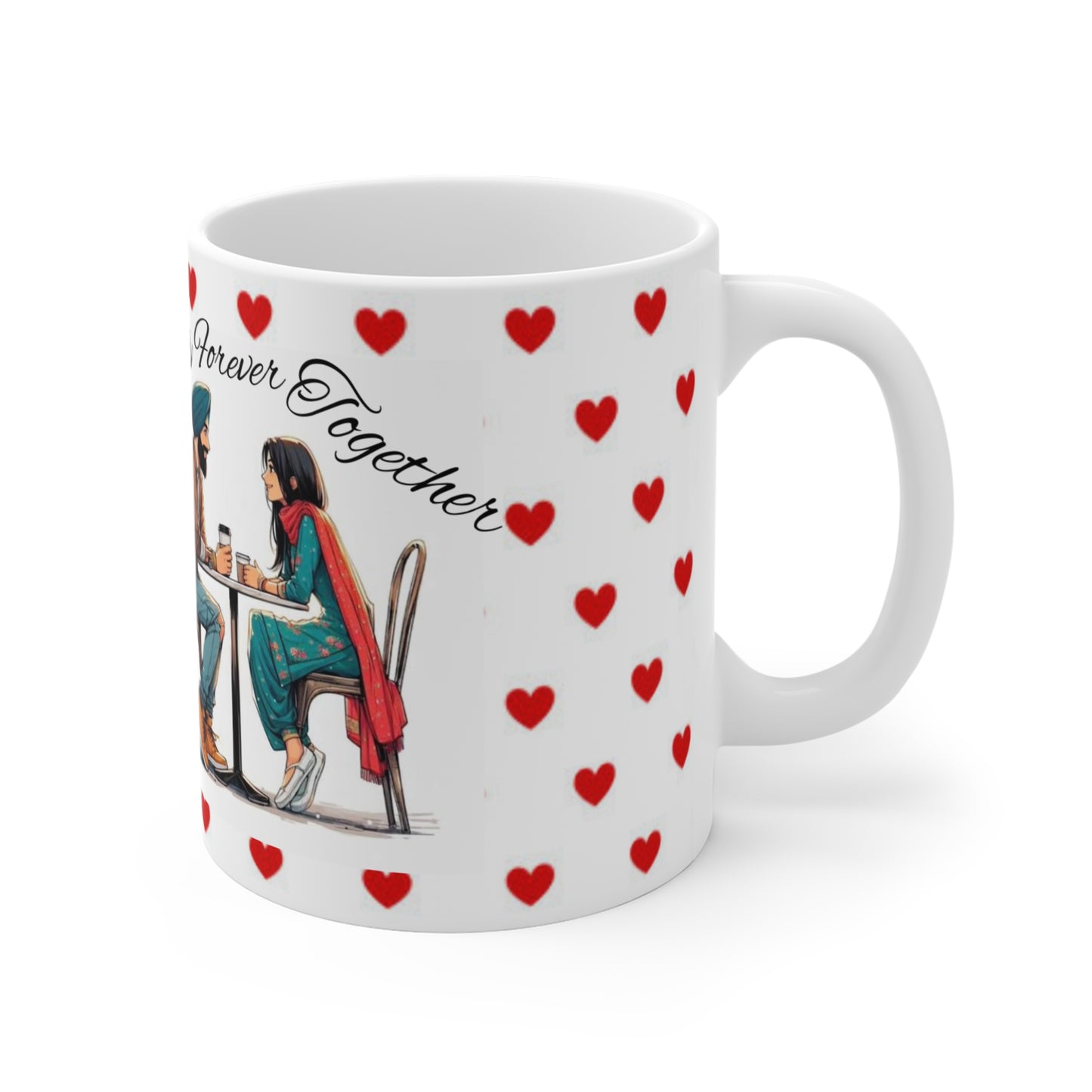 Always Forever Us Mug — Romantic Couple Coffee Mug with Heart Pattern (11oz)